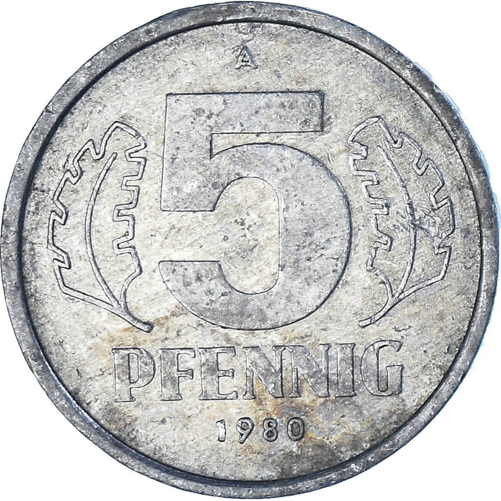 Moneta, NIEMCY - NRD, 5 Pfennig, 1980, Berlin, EF(40-45), Aluminium, KM:9.2