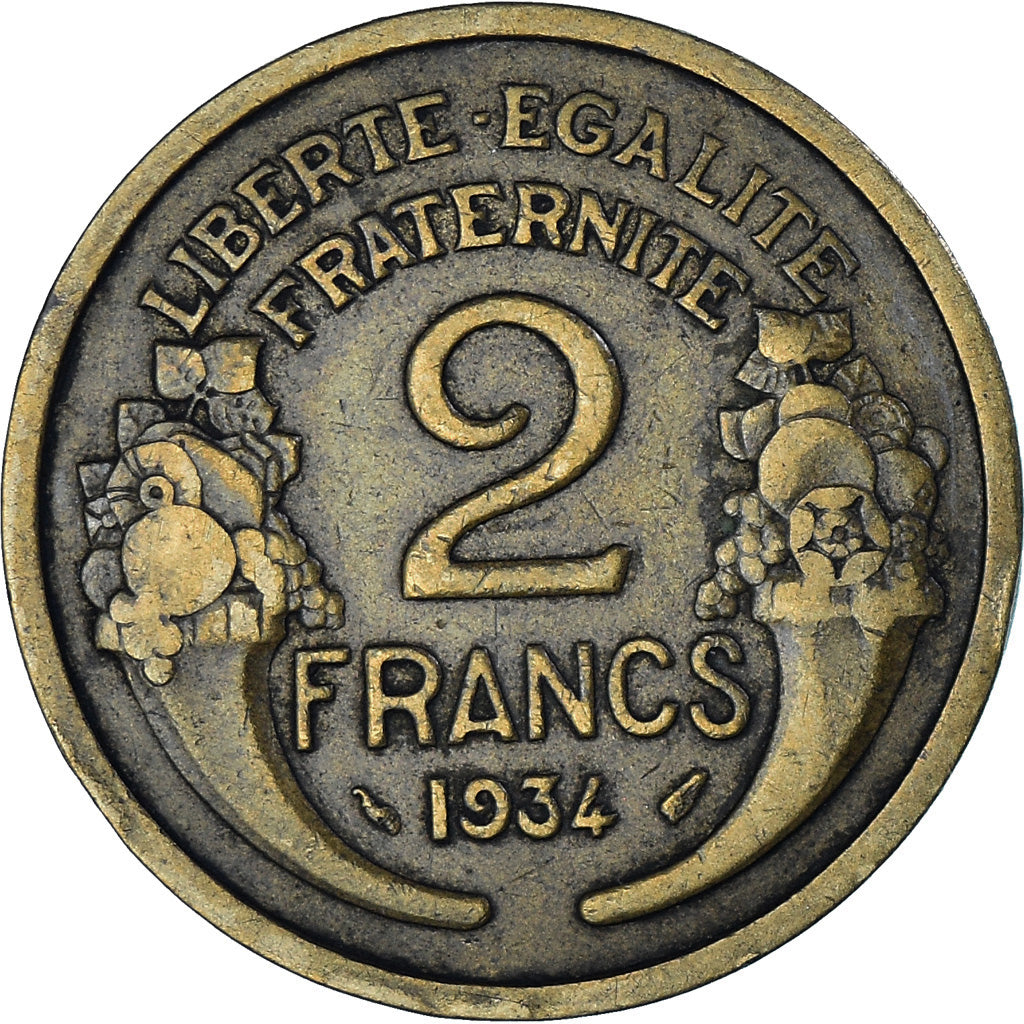 Munten, Frankrijk, Morlon, 2 Francs, 1934, ZF, Aluminum-Bronze, KM:886