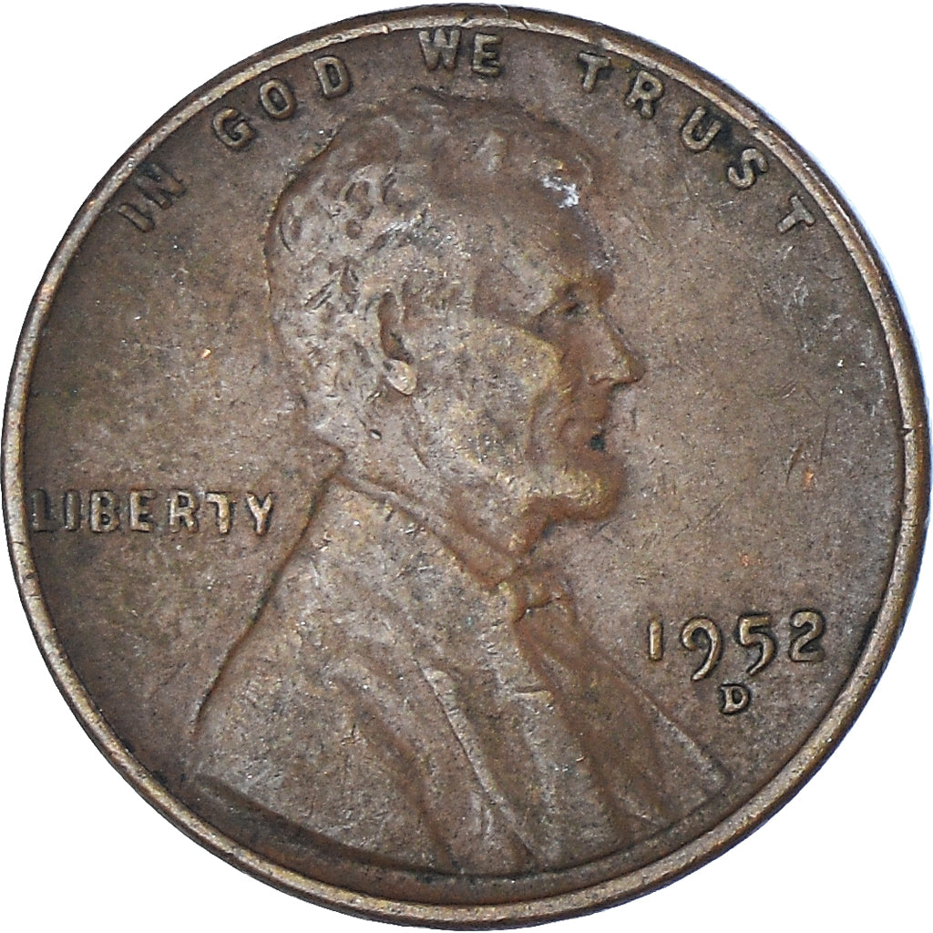 Moneta, Stati Uniti, Lincoln Cent, Cent, 1952, U.S. Mint, Denver, MB+, Ottone