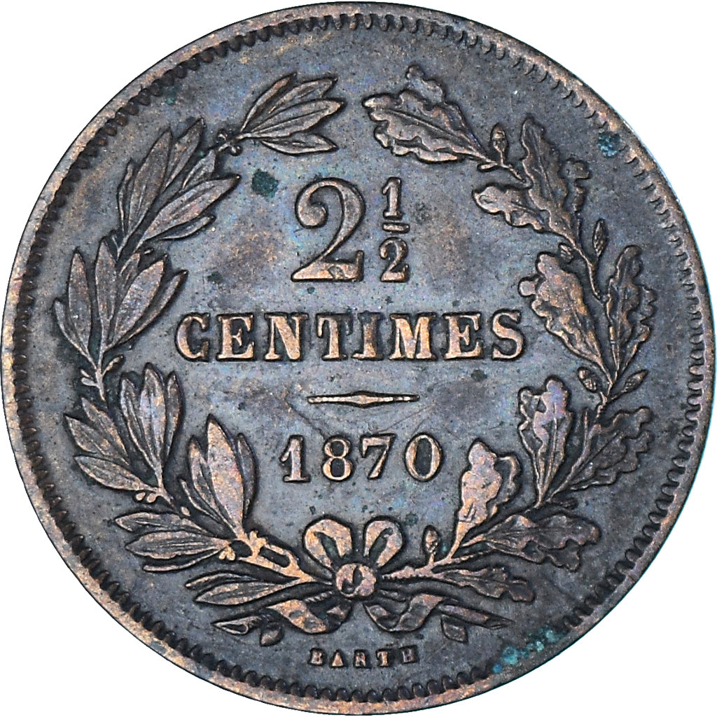 Coin, Luxembourg, William III, 2-1/2 Centimes, 1870, Utrecht, EF(40-45), Bronze