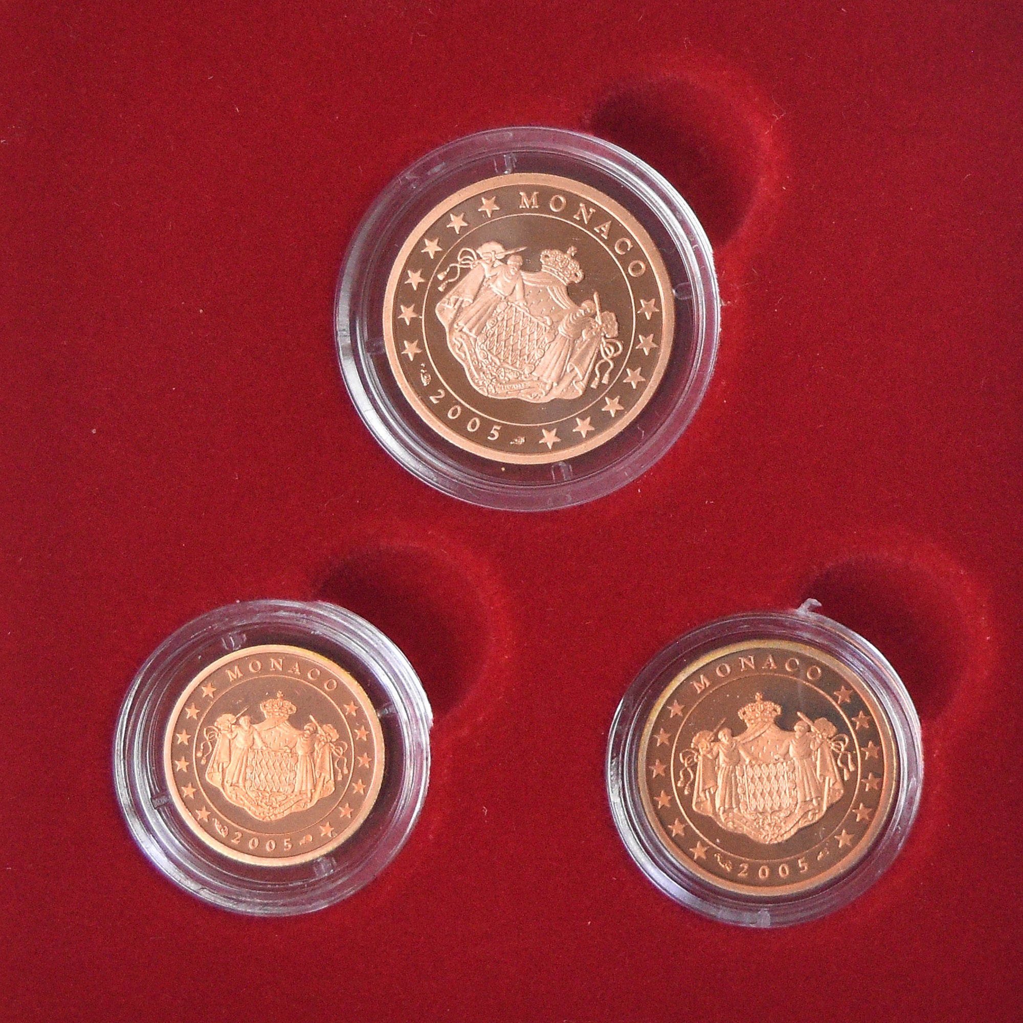 Monaco, Set, 2005, 1 + 2 + 5 CENTIMES BE, MS(65-70), ND