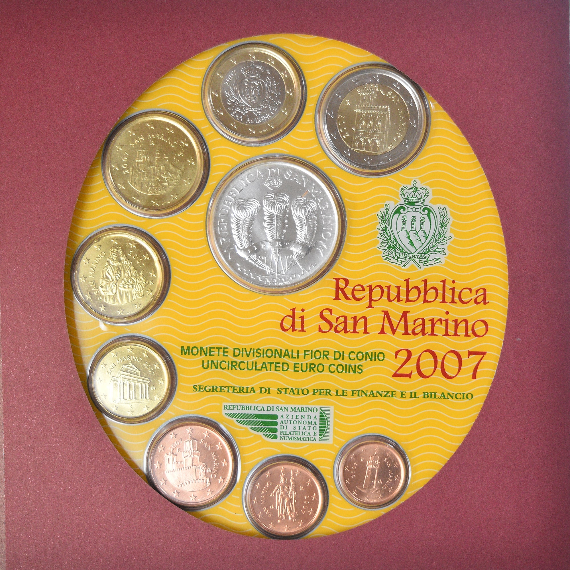 San Marino, Set, 2007, MS(65-70), Bimetaliczny