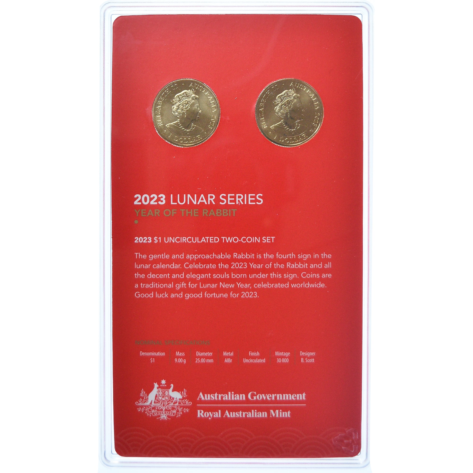 Moneda, Australia, Set, 2023, Set 2 monnaies .Year of the Rabbit.BU, FDC, Sin
