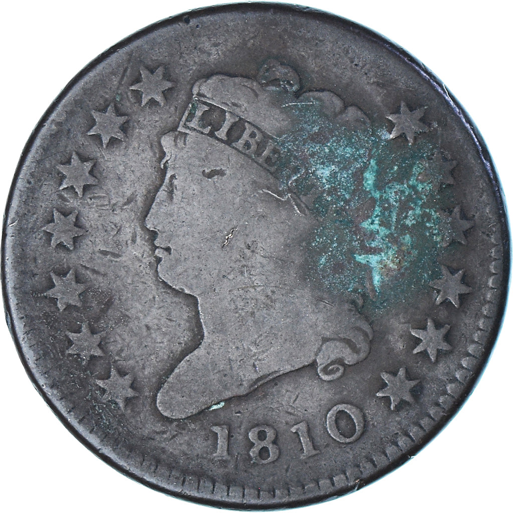 Coin, United States, Coronet Cent, Cent, 1810, U.S. Mint, Philadelphia