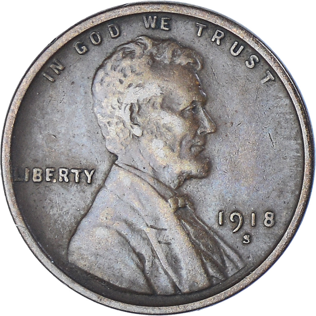 Coin, United States, Lincoln Cent, Cent, 1918, U.S. Mint, San Francisco