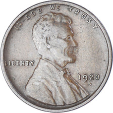 Coin, United States, Lincoln Cent, Cent, 1920, U.S. Mint, Denver, VF(20-25)