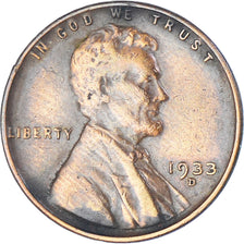 Coin, United States, Cent, 1933, Denver, EF(40-45), Bronze, KM:132