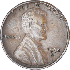 Coin, United States, Cent, 1934, Denver, EF(40-45), Bronze, KM:132