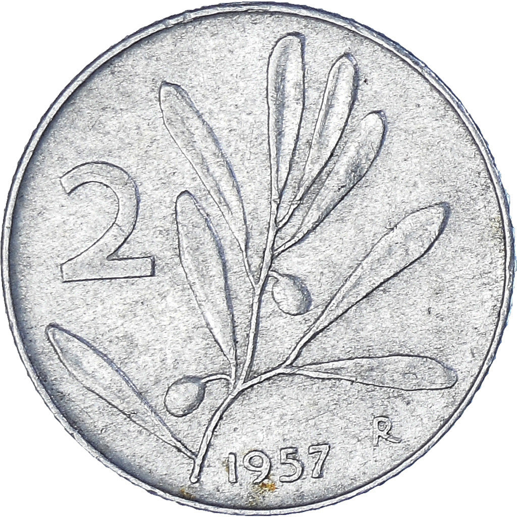 Munten, Italië, 2 Lire, 1957, Rome, ZF, Aluminium, KM:94