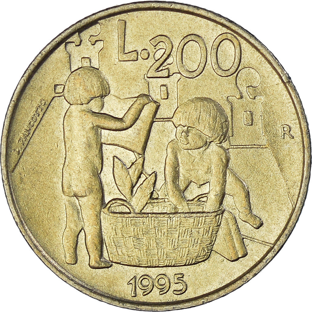 Coin, San Marino, 200 Lire, 1995, Rome, EF(40-45), Aluminum-Bronze, KM:329