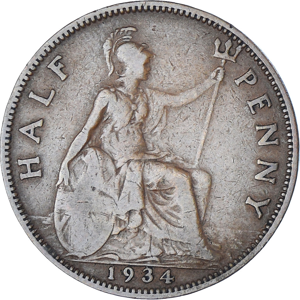 Coin, Great Britain, George V, 1/2 Penny, 1934, VF(20-25), Bronze, KM:837