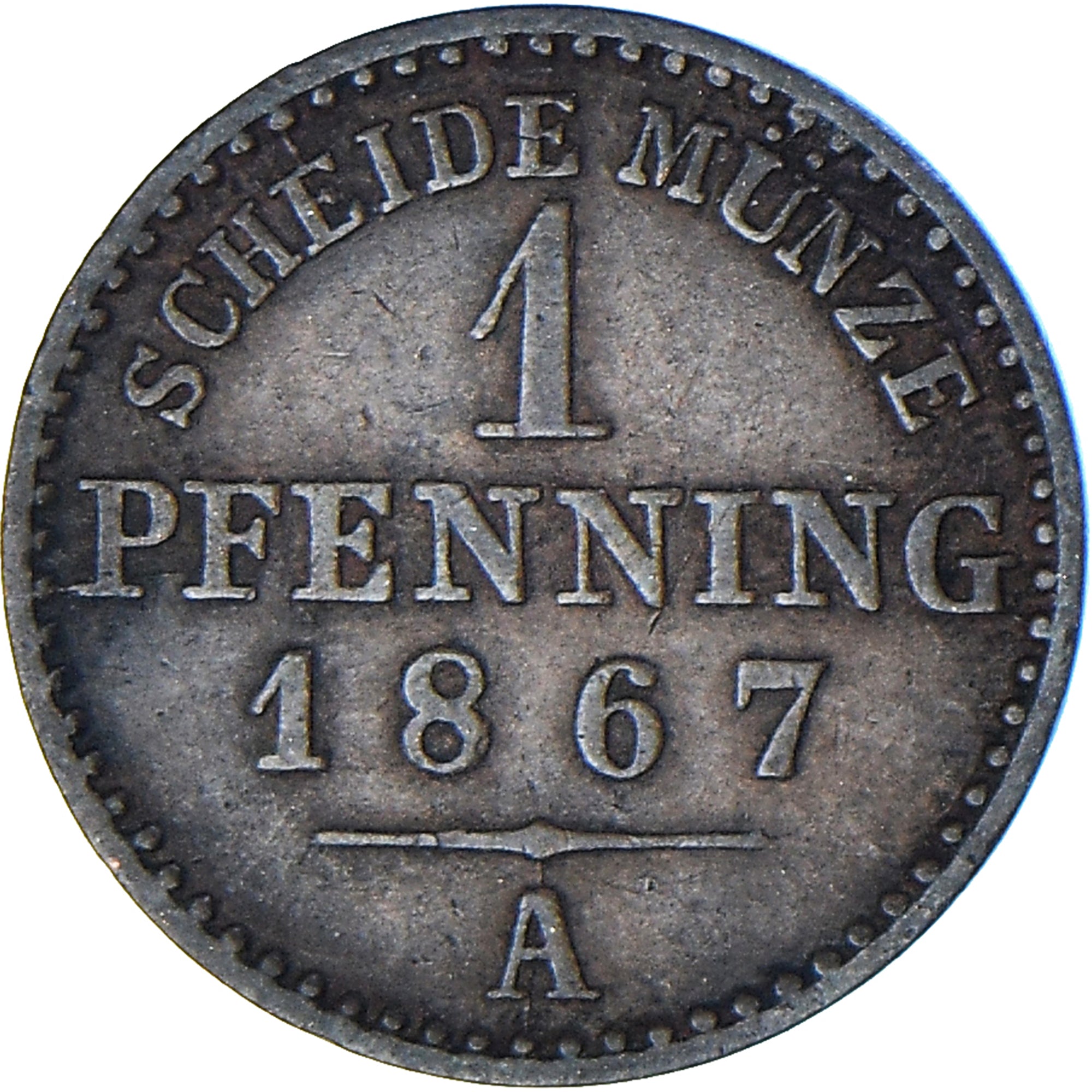 Moeda, Estados Alemães, PRUSSIA, Wilhelm I, Pfennig, 1867, Berlin, AU(55-58)