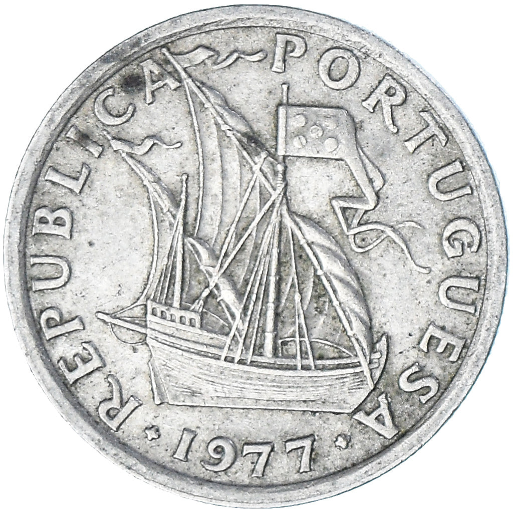 Coin, Portugal, 2-1/2 Escudos, 1977, EF(40-45), Copper-nickel, KM:590