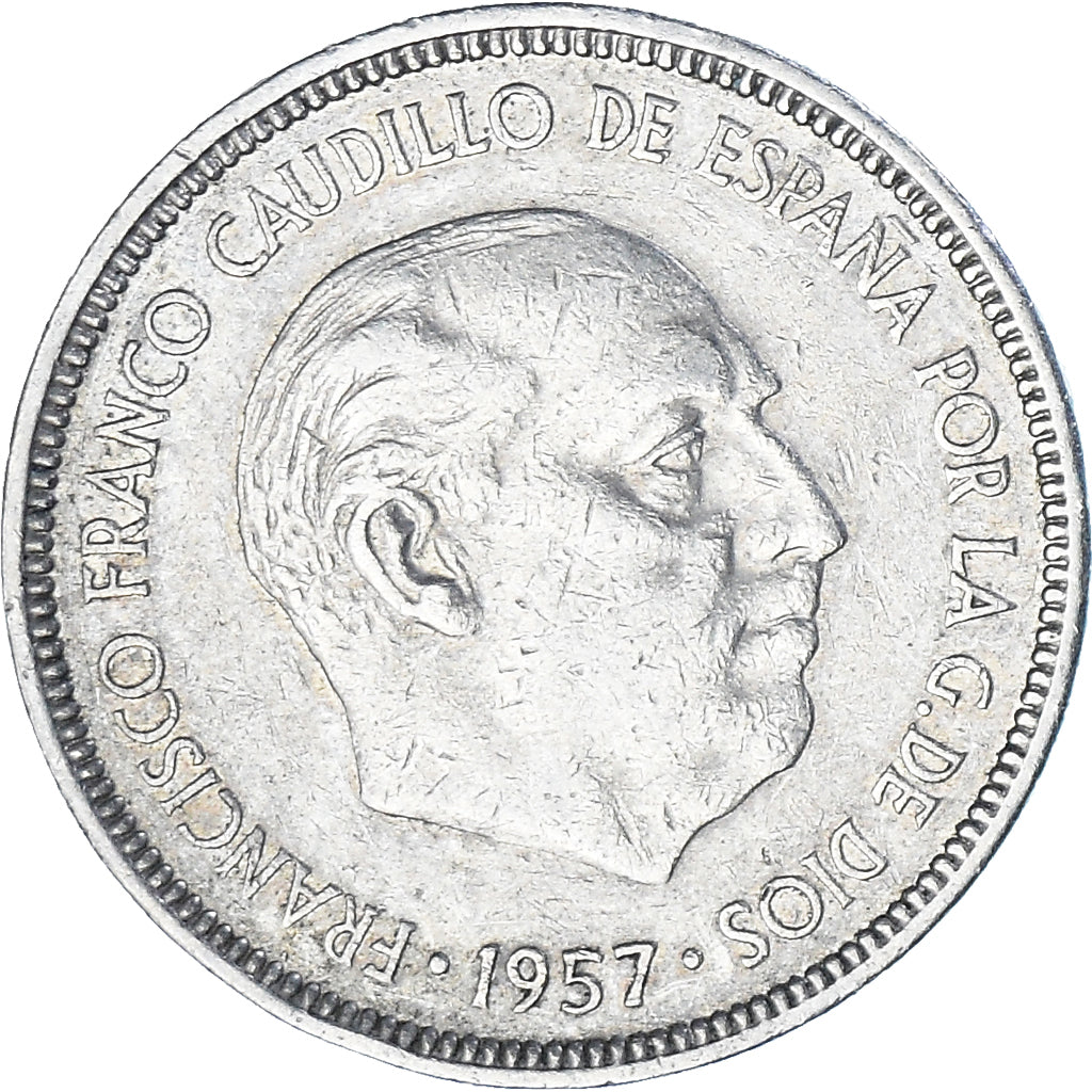 Moneda, España, Caudillo and regent, 5 Pesetas, 1975, BC+, Cobre - níquel