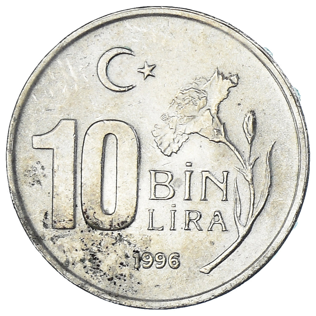 Munten, Turkije, 10000 Lira, 10 Bin Lira, 1996, ZF, Copper-Nickel-Zinc
