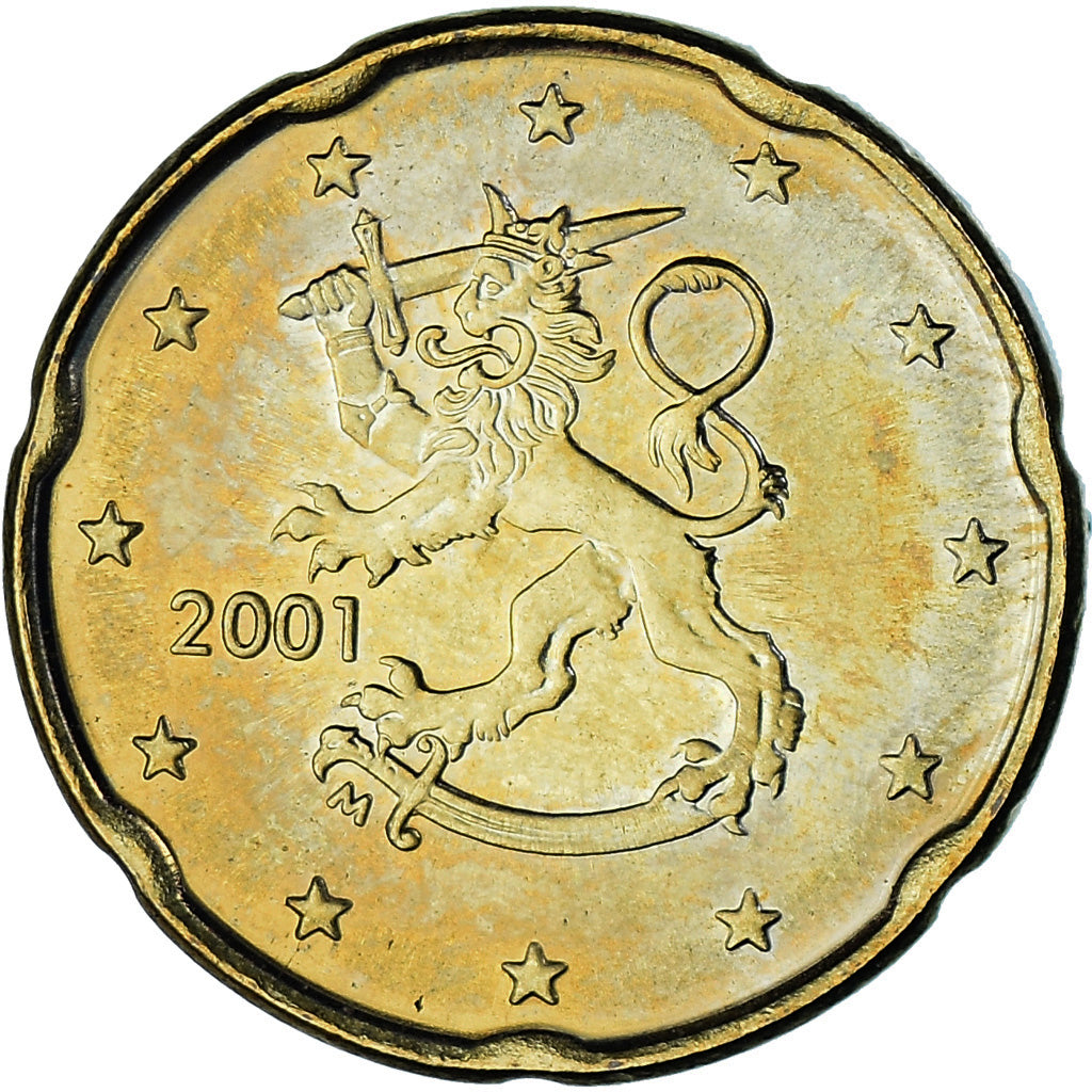 Finlandia, 20 Euro Cent, 2001, Vantaa, MS(63), Mosiądz, KM:102