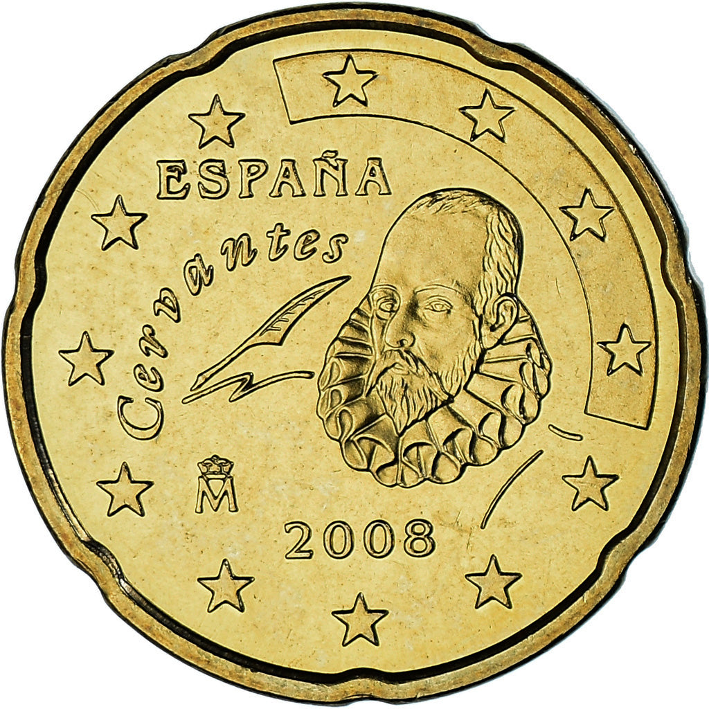 España, 20 Euro Cent, 2008, Madrid, SC, Latón, KM:1071