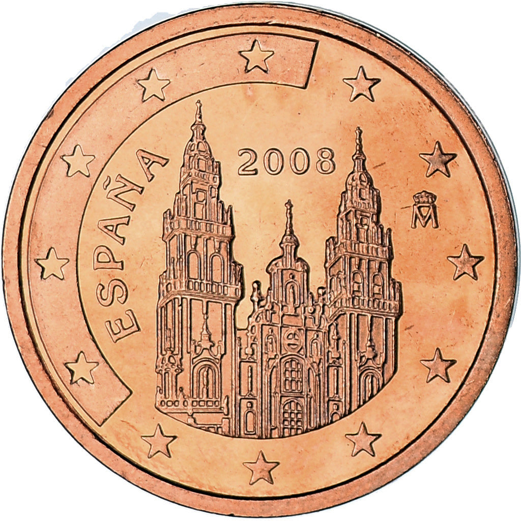 España, 2 Euro Cent, 2008, Madrid, SC, Cobre chapado en acero, KM:1041