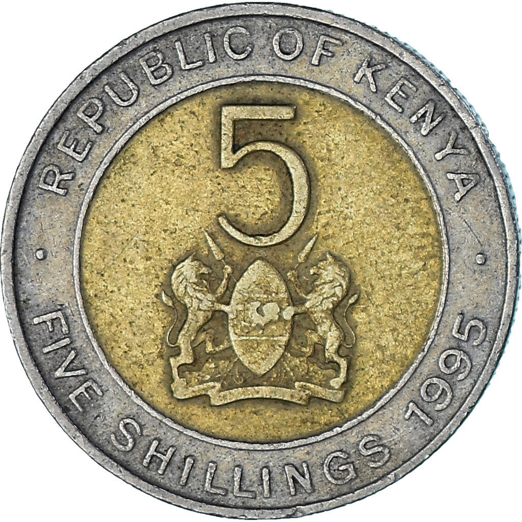 Coin, Kenya, 5 Shillings, 1995, British Royal Mint, EF(40-45), Bi-Metallic