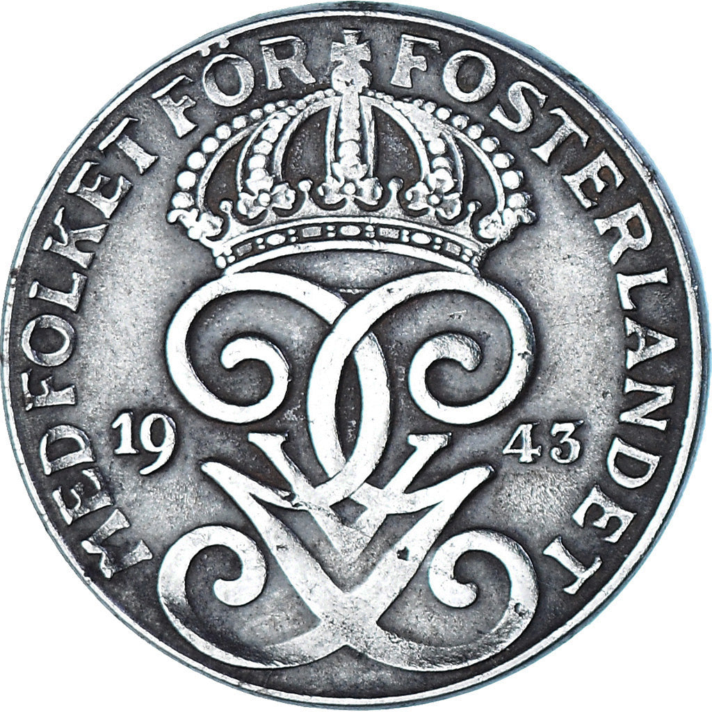 Munten, Zweden, Gustaf V, 2 Öre, 1943, ZF, Iron, KM:811