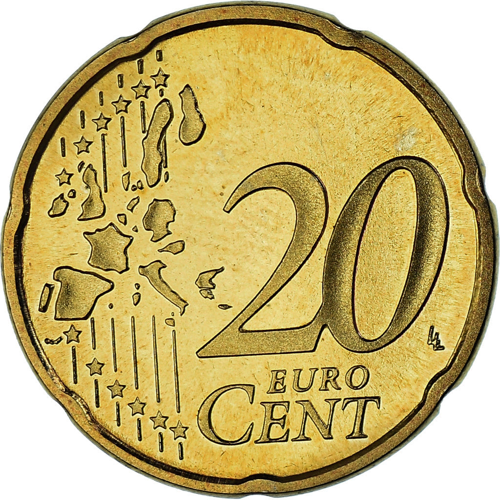 Países Baixos, 20 Euro Cent, 2002, Utrecht, MS(65-70), Latão, KM:238