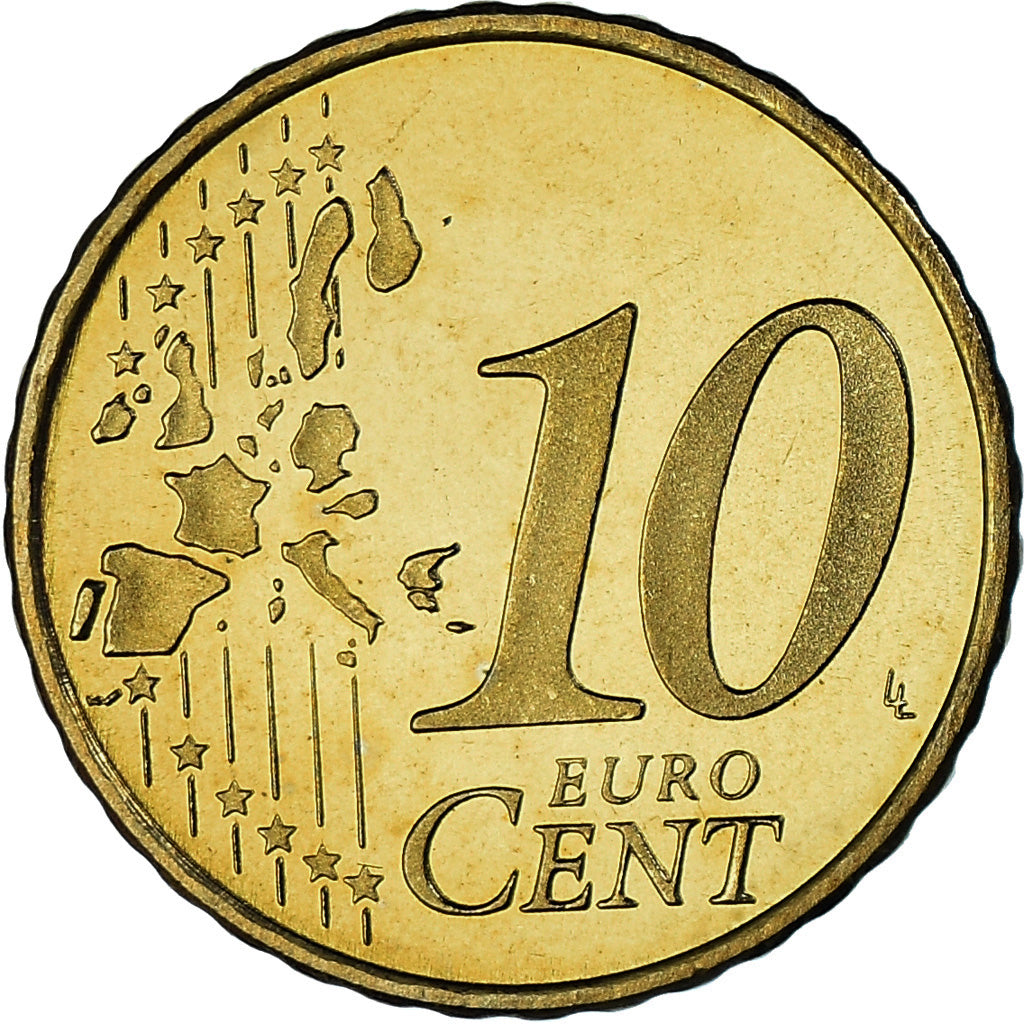Netherlands, 10 Euro Cent, 2002, Utrecht, MS(65-70), Brass, KM:237