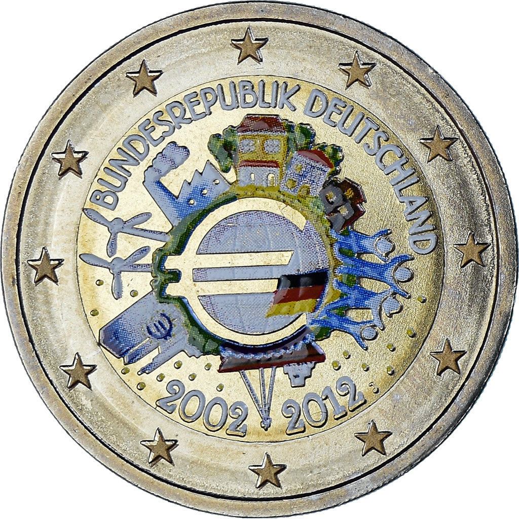 GERMANY - FEDERAL REPUBLIC, 2 Euro, 2012, Colourized, MS(63), Bi-Metallic