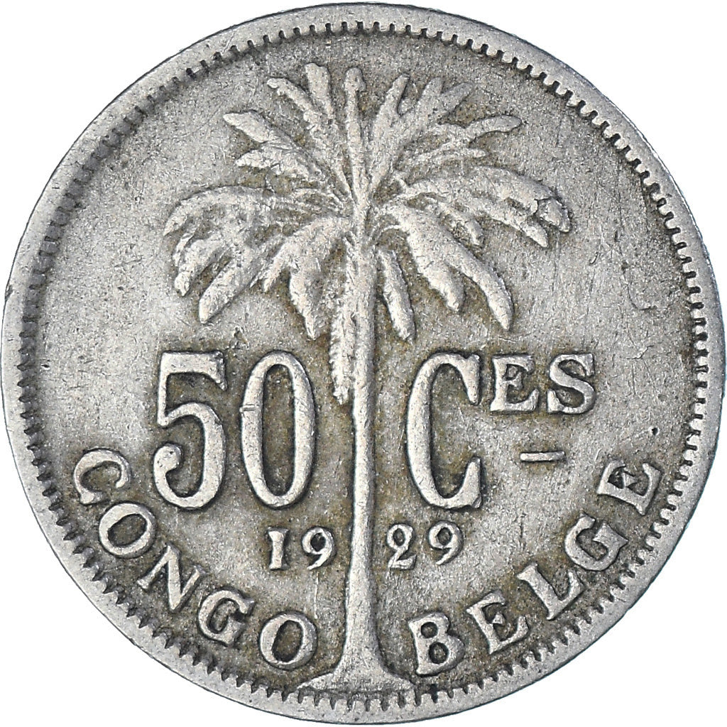 Coin, Belgian Congo, Albert I, 50 Centimes, 1929, EF(40-45), Copper-nickel