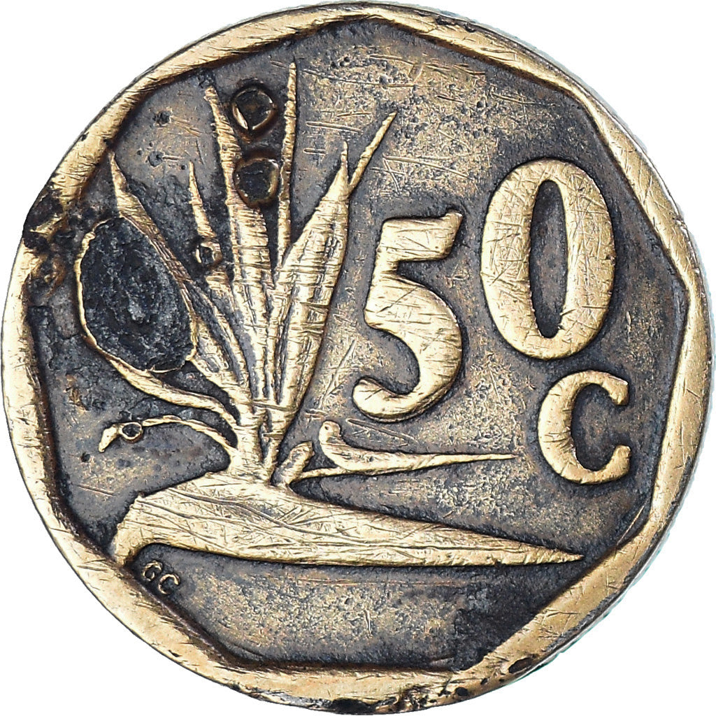 Moneta, Sudafrica, 50 Cents, 1993, MB, Acciaio placcato in bronzo, KM:137