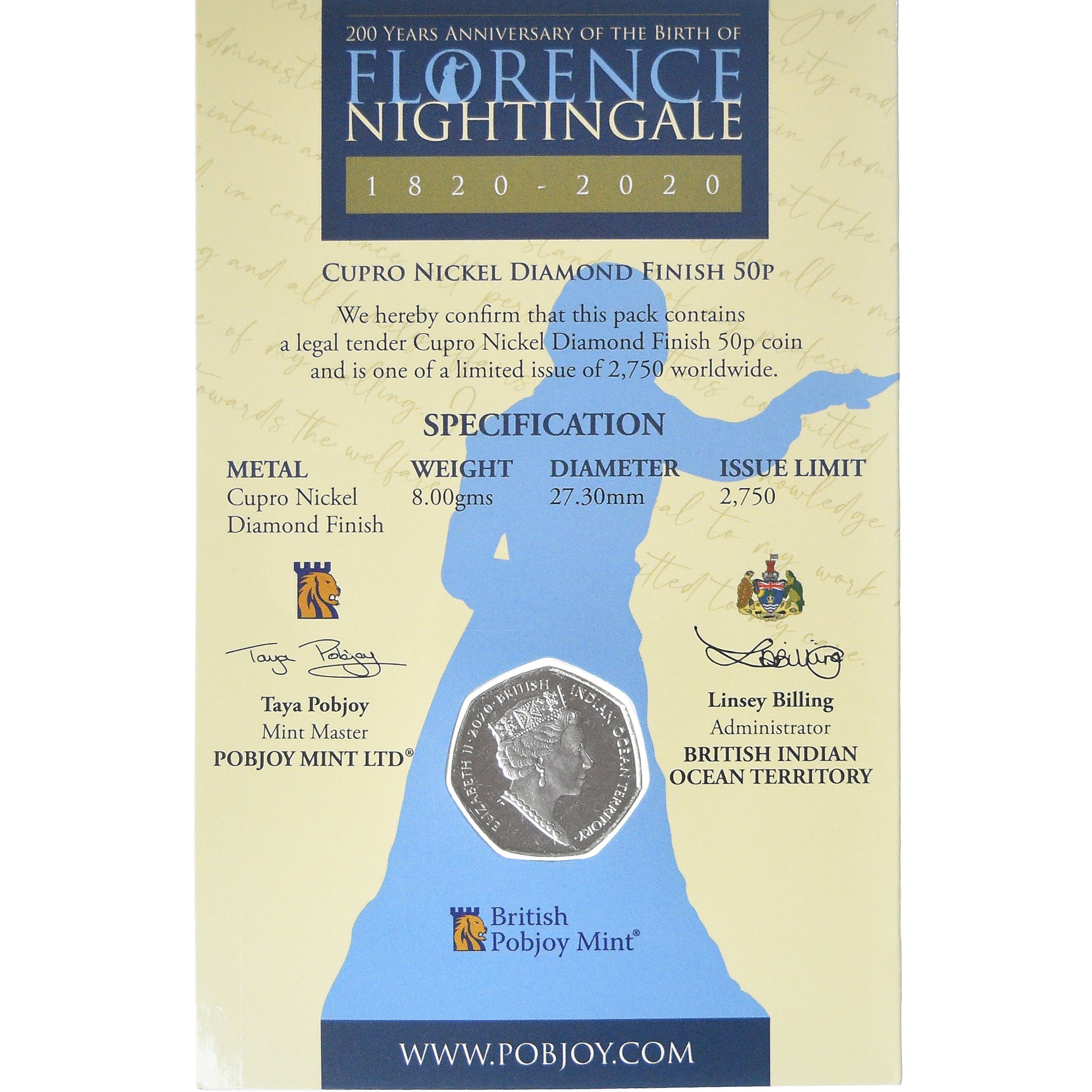 Coin, British Indian Ocean, 50 Pence, 2020, Pobjoy Mint, Florence