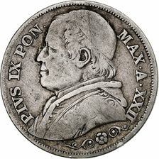 Moneda, Estados italianos, PAPAL STATES, Pius IX, 2 Lire, 1867, Roma, BC+