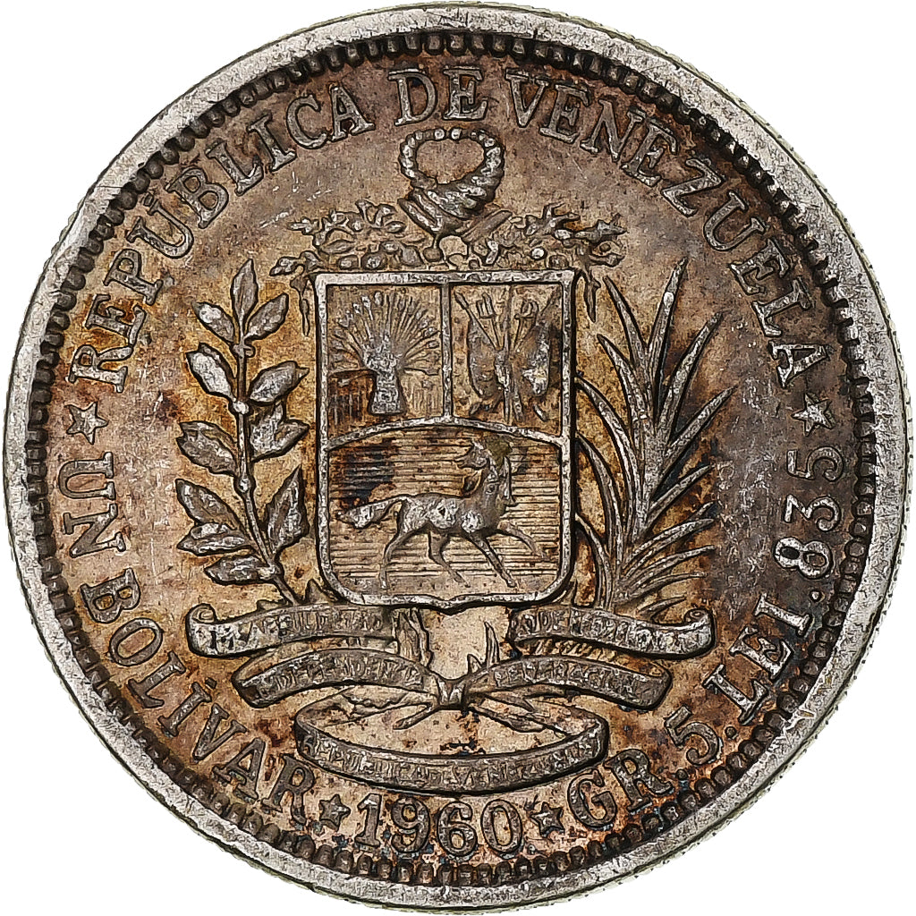 Monnaie, Venezuela, Bolivar, 1960, TTB+, Argent, KM:37a