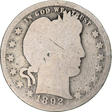 Coin, United States, Barber Quarter, Quarter, 1892, U.S. Mint, Philadelphia