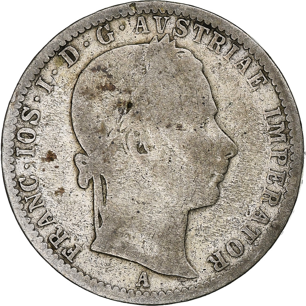 Moneda, Austria, Franz Joseph I, 1/4 Florin, 1859, Vienne, BC+, Plata, KM:2214