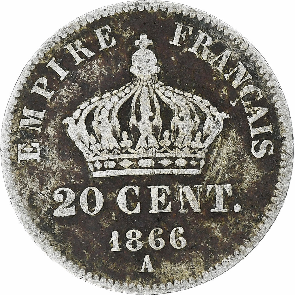 Moneta, Francia, Napoleon III, 20 Centimes, 1866, Paris, B+, Argento, KM:805.1