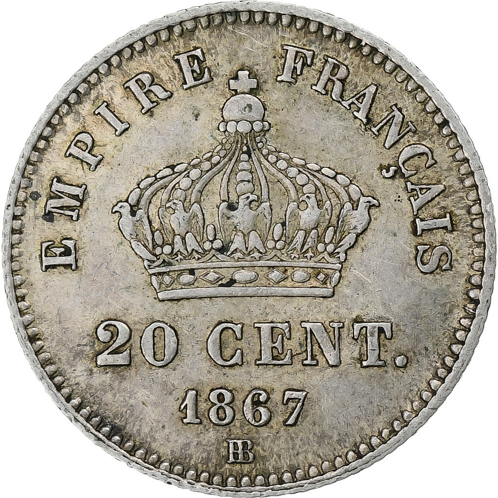 Moneta, Francia, Napoleon III, 20 Centimes, 1867, Strasbourg, BB, Argento