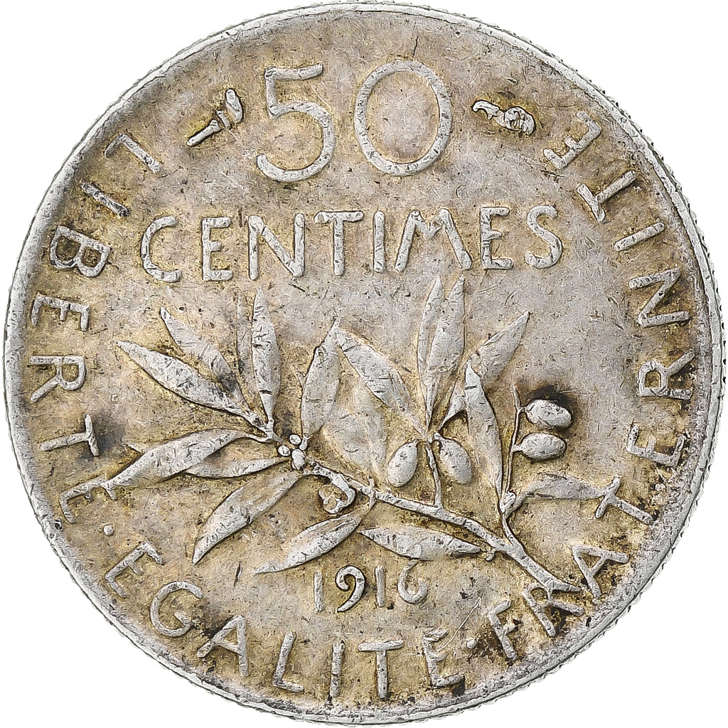 Munten, Frankrijk, Semeuse, 50 Centimes, 1916, Paris, FR+, Zilver, KM:854