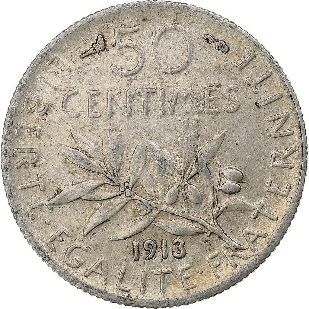 Moneda, Francia, Semeuse, 50 Centimes, 1913, Paris, MBC, Plata, KM:854