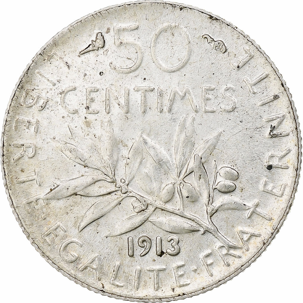 Munten, Frankrijk, Semeuse, 50 Centimes, 1913, Paris, ZF+, Zilver, KM:854