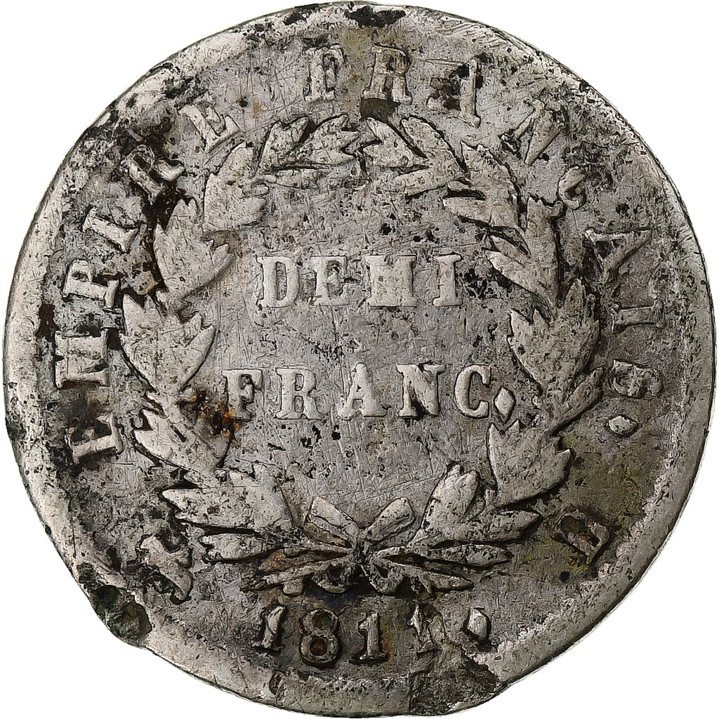 Moeda, França, Napoléon I, 1/2 Franc, 1811, Rouen, F(12-15), Prata, KM:691.2
