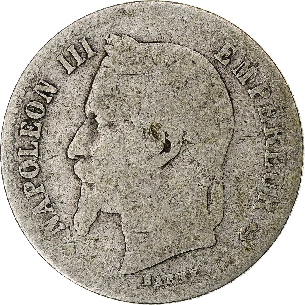 Moeda, França, Napoleon III, 50 Centimes, 1865, Strasbourg, F(12-15), Prata