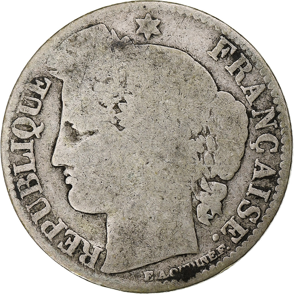 Moeda, França, Cérès, 50 Centimes, 1871, Bordeaux, VG(8-10), Prata, KM:834.2
