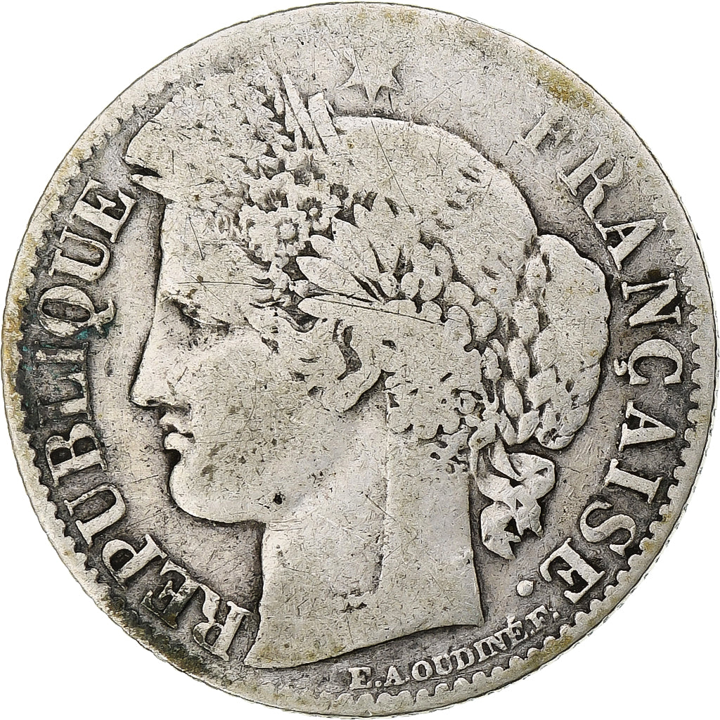 Moeda, França, Cérès, 50 Centimes, 1871, Bordeaux, VF(20-25), Prata