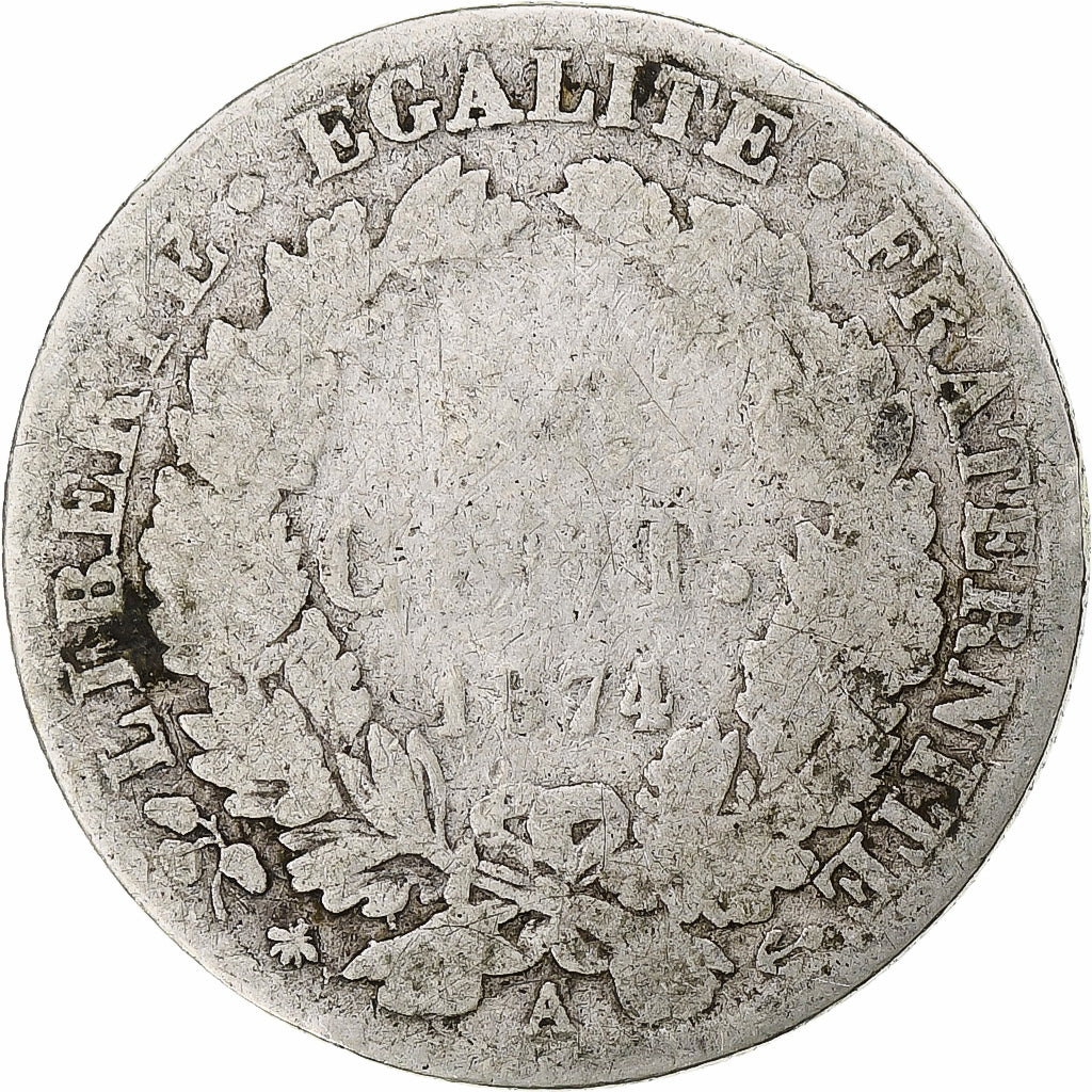 Coin, France, Cérès, 50 Centimes, 1874, Paris, VG(8-10), Silver, KM:834.1
