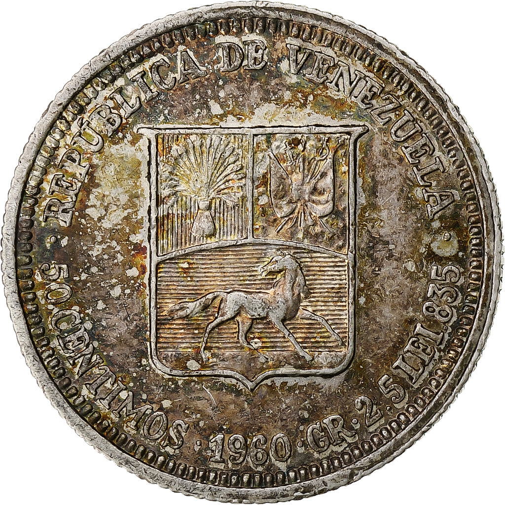 Moneda, Venezuela, 50 Centimos, 1960, Paris, EBC, Plata, KM:36a