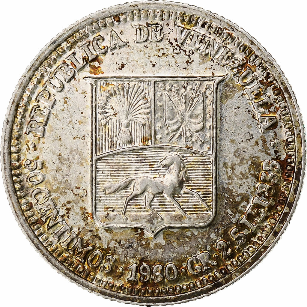 Münze, Venezuela, 50 Centimos, 1960, Paris, Paris, UNZ, Silber, KM:36a