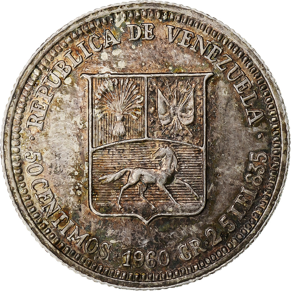 Münze, Venezuela, 50 Centimos, 1960, Paris, Paris, UNZ, Silber, KM:36a