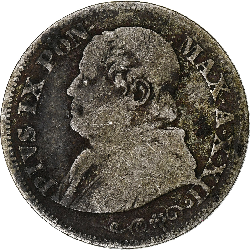 Moneta, DEPARTAMENTY WŁOSKIE, PAPAL STATES, Pius IX, 10 Soldi, 50 Centesimi