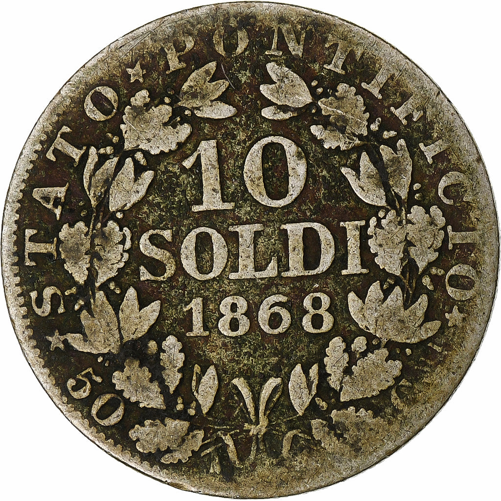 Moneta, DEPARTAMENTY WŁOSKIE, PAPAL STATES, Pius IX, 10 Soldi, 50 Centesimi