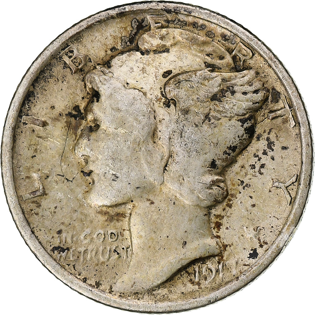 Moneta, USA, Mercury Dime, Dime, 1917, U.S. Mint, Philadelphia, EF(40-45)